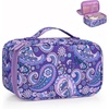 Relavel Travel Makeup Bag, Large Floral Cosmetic Bag with Makeup Brush Compartment, Portable Makeup Pouch for Women, Double Layer Makeup Organizer Bag Cute Toiletry Bag(01B-Floral Purple)