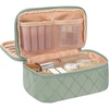 Relavel Travel Makeup Bag, Large Floral Cosmetic Bag with Makeup Brush Compartment, Portable Makeup Pouch for Women, Double Layer Makeup Organizer Bag Cute Toiletry Bag(01A-Green)