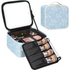 Relavel Travel Makeup Bag With LED Mirror, 16.2″ Large Makeup Train Case, 3 Color Scenarios Adjustable Brightness, Waterproof Makeup Train Case Organizer with DIY Dividers for Makeup Artist, Black(01-White Flower)