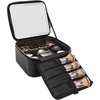 Relavel Travel Makeup Bag With LED Mirror, 16.2″ Large Makeup Train Case, 3 Color Scenarios Adjustable Brightness, Waterproof Makeup Train Case Organizer with DIY Dividers for Makeup Artist, Black(02-Glossy Black)