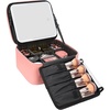 Relavel Travel Makeup Bag With LED Mirror, 16.2″ Large Makeup Train Case, 3 Color Scenarios Adjustable Brightness, Waterproof Makeup Train Case Organizer with DIY Dividers for Makeup Artist, Black(01-Pink)