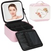 Relavel Travel Makeup Bag With LED Mirror, 16.2″ Large Makeup Train Case, 3 Color Scenarios Adjustable Brightness, Waterproof Makeup Train Case Organizer with DIY Dividers for Makeup Artist, Black(02-Strip)