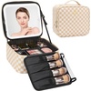 Relavel Travel Makeup Bag With LED Mirror, 16.2″ Large Makeup Train Case, 3 Color Scenarios Adjustable Brightness, Waterproof Makeup Train Case Organizer with DIY Dividers for Makeup Artist, Black(01-Plaid)