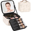 Relavel Travel Makeup Bag With LED Mirror, 16.2″ Large Makeup Train Case, 3 Color Scenarios Adjustable Brightness, Waterproof Makeup Train Case Organizer with DIY Dividers for Makeup Artist, Black(03-Lily Flower)