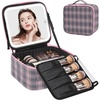 Relavel Travel Makeup Bag With LED Mirror, 16.2″ Large Makeup Train Case, 3 Color Scenarios Adjustable Brightness, Waterproof Makeup Train Case Organizer with DIY Dividers for Makeup Artist, Black(03-Grey Strip)