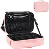Relavel Travel Makeup Train Case, Portable Cosmetic Case Makeup Organizer, Professional Artist Storage Bag with Adjustable Dividers for Cosmetics Brushes, Birthday Gifts for Girls, Pink Stripe(Pink)