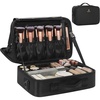Relavel Travel Makeup Train Case, Portable Cosmetic Case Makeup Organizer, Professional Artist Storage Bag with Adjustable Dividers for Cosmetics Brushes, Birthday Gifts for Girls, Pink Stripe(Black)