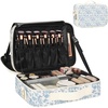 Relavel Travel Makeup Train Case, Portable Cosmetic Case Makeup Organizer, Professional Artist Storage Bag with Adjustable Dividers for Cosmetics Brushes, Birthday Gifts for Girls, Pink Stripe(Floral Print)