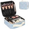 Relavel Travel Makeup Train Case, Portable Cosmetic Case Makeup Organizer, Professional Artist Storage Bag with Adjustable Dividers for Cosmetics Brushes, Birthday Gifts for Girls, Pink Stripe(White Floral Print)