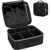 Relavel Travel Makeup Train Case, Portable Cosmetic Case Makeup Organizer, Professional Artist Storage Bag with Adjustable Dividers for Cosmetics Brushes, Birthday Gifts for Girls, Pink Stripe(black with golden zipper)