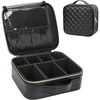 Relavel Travel Makeup Train Case, Portable Cosmetic Case Makeup Organizer, Professional Artist Storage Bag with Adjustable Dividers for Cosmetics Brushes, Birthday Gifts for Girls, Pink Stripe(Quilted Leather)
