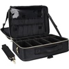 Relavel Travel Makeup Train Case, Portable Cosmetic Case Makeup Organizer, Professional Artist Storage Bag with Adjustable Dividers for Cosmetics Brushes, Birthday Gifts for Girls, Pink Stripe(Black Leather)