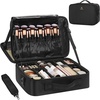 Relavel Travel Makeup Train Case, Portable Cosmetic Case Makeup Organizer, Professional Artist Storage Bag with Adjustable Dividers for Cosmetics Brushes, Birthday Gifts for Girls, Pink Stripe(Black M/L)