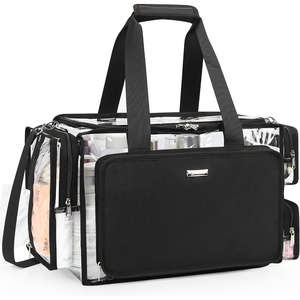 Relavel Clear Makeup Bag Extra Large Makeup Artist Kit Set, Cosmetic Storage Organizer Hair Stylist Traveling Bag, Transparent Tote Duffle Beach Toiletry Bag with Adjustable Dividers & Shoulder Strap(Clear)