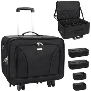 Relavel Extra Large Makeup Case with 4 Pcs Makeup Bags, Professional Makeup Artist Set Portable Nail Organizer Box Art Supply Case with Adjustable Dividers (5 Pack, black)(rolling with 4 clear bags)