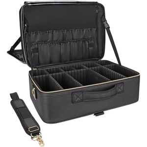 Relavel Extra Large Makeup Case with 4 Pcs Makeup Bags, Professional Makeup Artist Set Portable Nail Organizer Box Art Supply Case with Adjustable Dividers (5 Pack, black)(Black Leather)