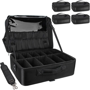 Relavel Extra Large Makeup Case with 4 Pcs Makeup Bags, Professional Makeup Artist Set Portable Nail Organizer Box Art Supply Case with Adjustable Dividers (5 Pack, black)(Black with 4 Makeup Bags)