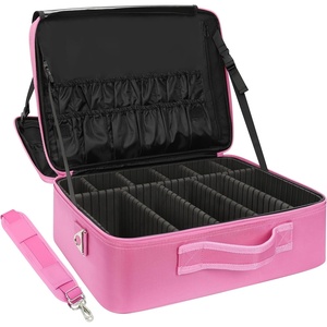 Relavel Extra Large Makeup Case with 4 Pcs Makeup Bags, Professional Makeup Artist Set Portable Nail Organizer Box Art Supply Case with Adjustable Dividers (5 Pack, black)(Black Rose Pink)