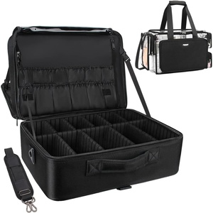 Relavel Extra Large Makeup Case with 4 Pcs Makeup Bags, Professional Makeup Artist Set Portable Nail Organizer Box Art Supply Case with Adjustable Dividers (5 Pack, black)(Black with Clear Bag)