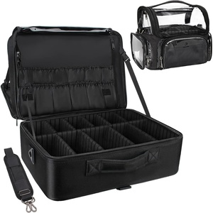Relavel Extra Large Makeup Case with 4 Pcs Makeup Bags, Professional Makeup Artist Set Portable Nail Organizer Box Art Supply Case with Adjustable Dividers (5 Pack, black)(Black with Clear Makeup Case)