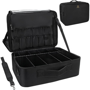 Relavel Extra Large Makeup Case with 4 Pcs Makeup Bags, Professional Makeup Artist Set Portable Nail Organizer Box Art Supply Case with Adjustable Dividers (5 Pack, black)(Black with Plastic Dividers)