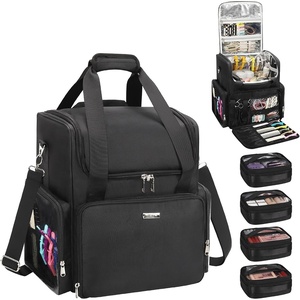 Relavel Hair Tools Travel Bag Hairstylist Traveling Bag Hairdresser Cosmetology Bag Storage Organizer Case for Hair Stylist Essentials, Barber Accessories with Adjustable Dividers and Shoulder Strap(Black with 4 small bags)