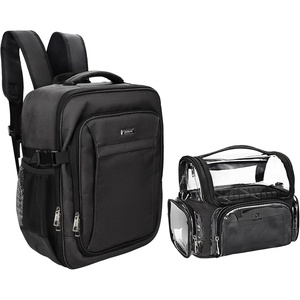 Relavel Makeup Backpack, Professional Travel Train Case Makeup Artist Kit Set Bag for Women Extra Large Cosmetic Organizer, Brush Storage Holder, with Adjustable High Dividers, Black(Pro Black and Clear Brush Case)