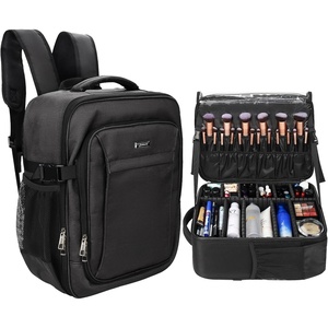 Relavel Makeup Backpack, Professional Travel Train Case Makeup Artist Kit Set Bag for Women Extra Large Cosmetic Organizer, Brush Storage Holder, with Adjustable High Dividers, Black(Black)