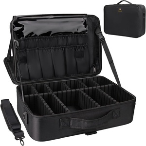 Relavel Makeup Case Large Makeup Bag Professional Train Case 16.5 inches Travel Cosmetic Organizer Brush Holder Waterproof Makeup Artist Storage Box, 3 Layer Large Capacity, with Adjustable Strap(Black)