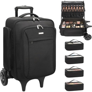 Relavel Rolling Makeup Case with 4 Small Makeup Bags, Large Make Up Travel Organizer with 2 big Wheels, Professional Lockable Makeup Artist Backpack with Adjustable Dividers for Daily Use – Black(1-Black)