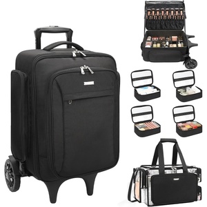Relavel Rolling Makeup Case with 4 Small Makeup Bags, Large Make Up Travel Organizer with 2 big Wheels, Professional Lockable Makeup Artist Backpack with Adjustable Dividers for Daily Use – Black(1-Black with Clear Makeup Bag (6th Gen))