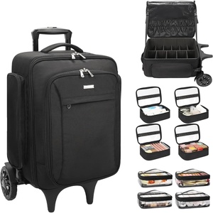 Relavel Rolling Makeup Case with 4 Small Makeup Bags, Large Make Up Travel Organizer with 2 big Wheels, Professional Lockable Makeup Artist Backpack with Adjustable Dividers for Daily Use – Black(1-Black+4 clear bag (6th Gen))