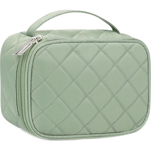 Relavel Travel Makeup Bag, Large Floral Cosmetic Bag with Makeup Brush Compartment, Portable Makeup Pouch for Women, Double Layer Makeup Organizer Bag Cute Toiletry Bag(01-Green)