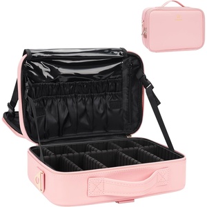 Relavel Travel Makeup Train Case, Portable Cosmetic Case Makeup Organizer, Professional Artist Storage Bag with Adjustable Dividers for Cosmetics Brushes, Birthday Gifts for Girls, Pink Stripe(Pink)