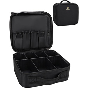 Relavel Travel Makeup Train Case, Portable Cosmetic Case Makeup Organizer, Professional Artist Storage Bag with Adjustable Dividers for Cosmetics Brushes, Birthday Gifts for Girls, Pink Stripe(Black Plastic)