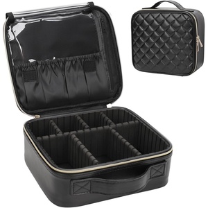 Relavel Travel Makeup Train Case, Portable Cosmetic Case Makeup Organizer, Professional Artist Storage Bag with Adjustable Dividers for Cosmetics Brushes, Birthday Gifts for Girls, Pink Stripe(Quilted Leather)
