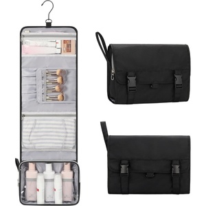 Small Hanging Toiletry Bag for Men and Women, Portable Hanging Organizer for Travel-Sized Shower Dopp Kit, Makeup Accessories, Waterproof Toiletries Organizer with 3 Compartments for Outdoor – Black(03 Black with Brush Board)