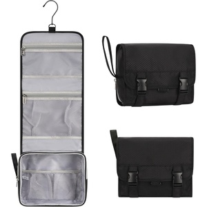 Small Hanging Toiletry Bag for Men and Women, Portable Hanging Organizer for Travel-Sized Shower Dopp Kit, Makeup Accessories, Waterproof Toiletries Organizer with 3 Compartments for Outdoor – Black(01 Black)
