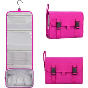Small Hanging Toiletry Bag for Men and Women, Portable Hanging Organizer for Travel-Sized Shower Dopp Kit, Makeup Accessories, Waterproof Toiletries Organizer with 3 Compartments for Outdoor – Black(01 Hot Pink)